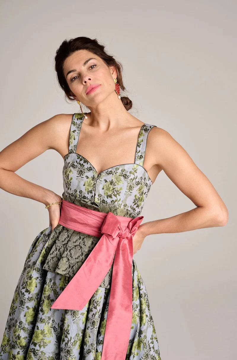Designerdirndl in grün-hellblauem Jacquard - Lima