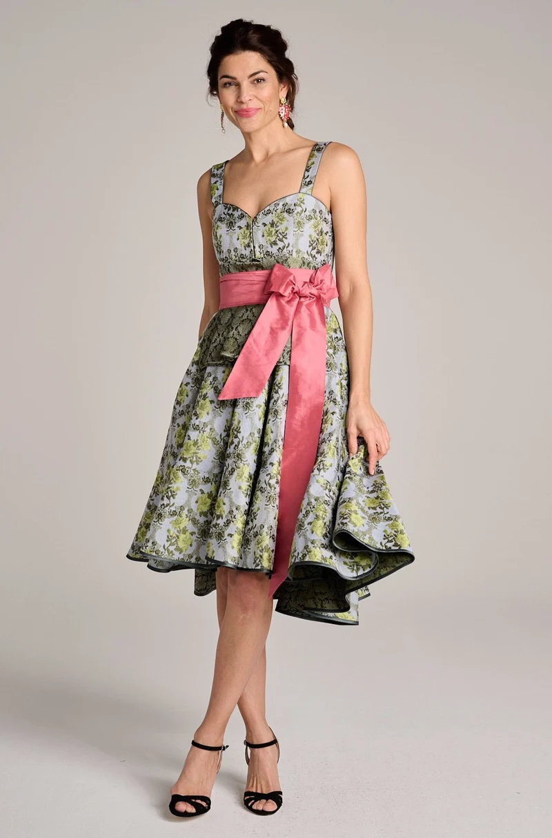 Designerdirndl in grün-hellblauem Jacquard - Lima