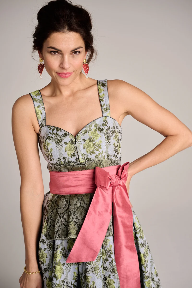 Designerdirndl in grün-hellblauem Jacquard - Lima