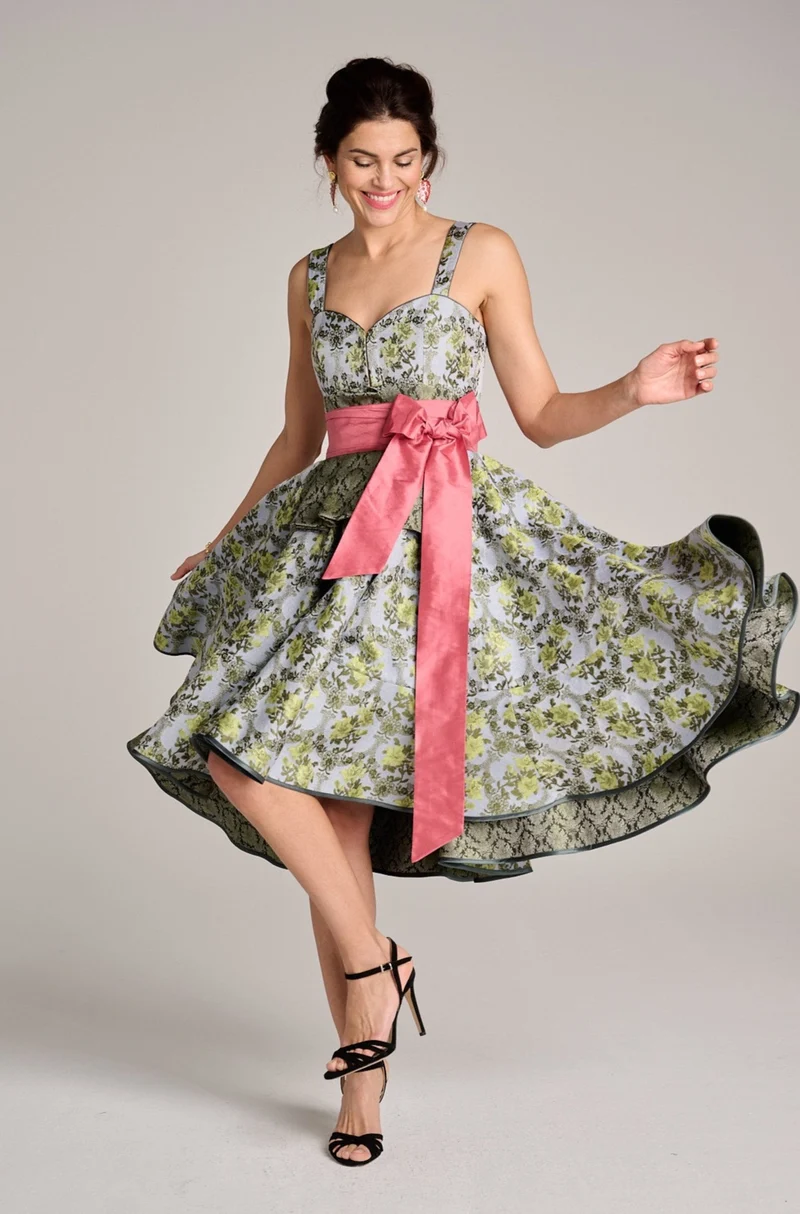 Designerdirndl in grün-hellblauem Jacquard - Lima