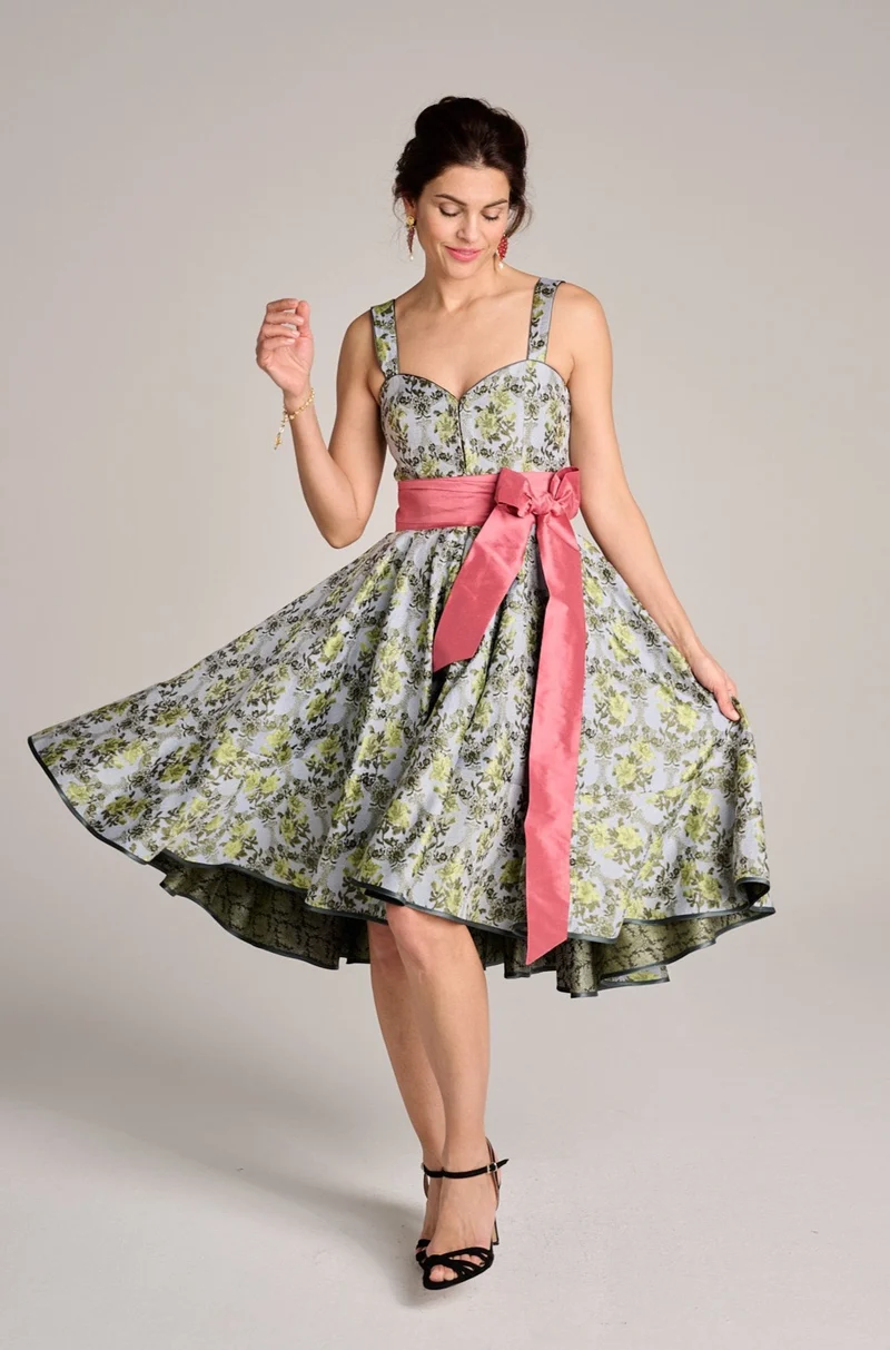 Designerdirndl in grün-hellblauem Jacquard - Lima