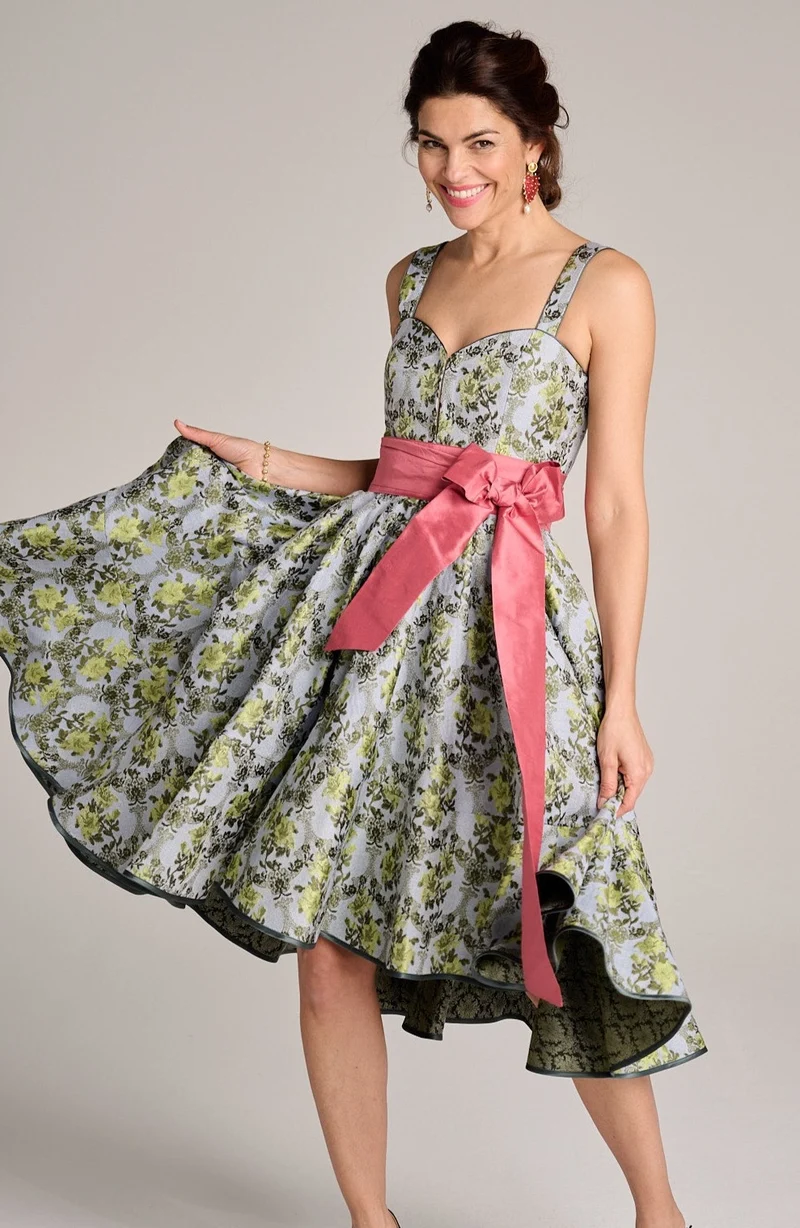 Designerdirndl in grün-hellblauem Jacquard - Lima