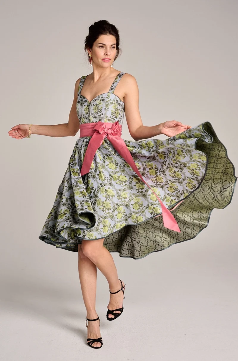 Designerdirndl in grün-hellblauem Jacquard - Lima