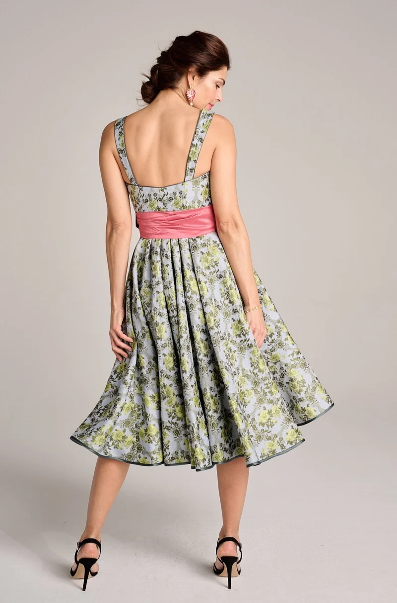 Designerdirndl in grün-hellblauem Jacquard - Lima