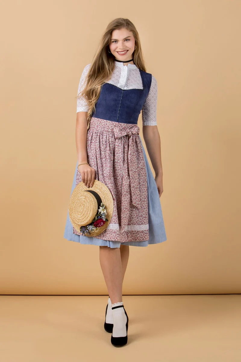CORD DIRNDL FLORAL PAISLEY SAPHIR/ LICHTBLAU