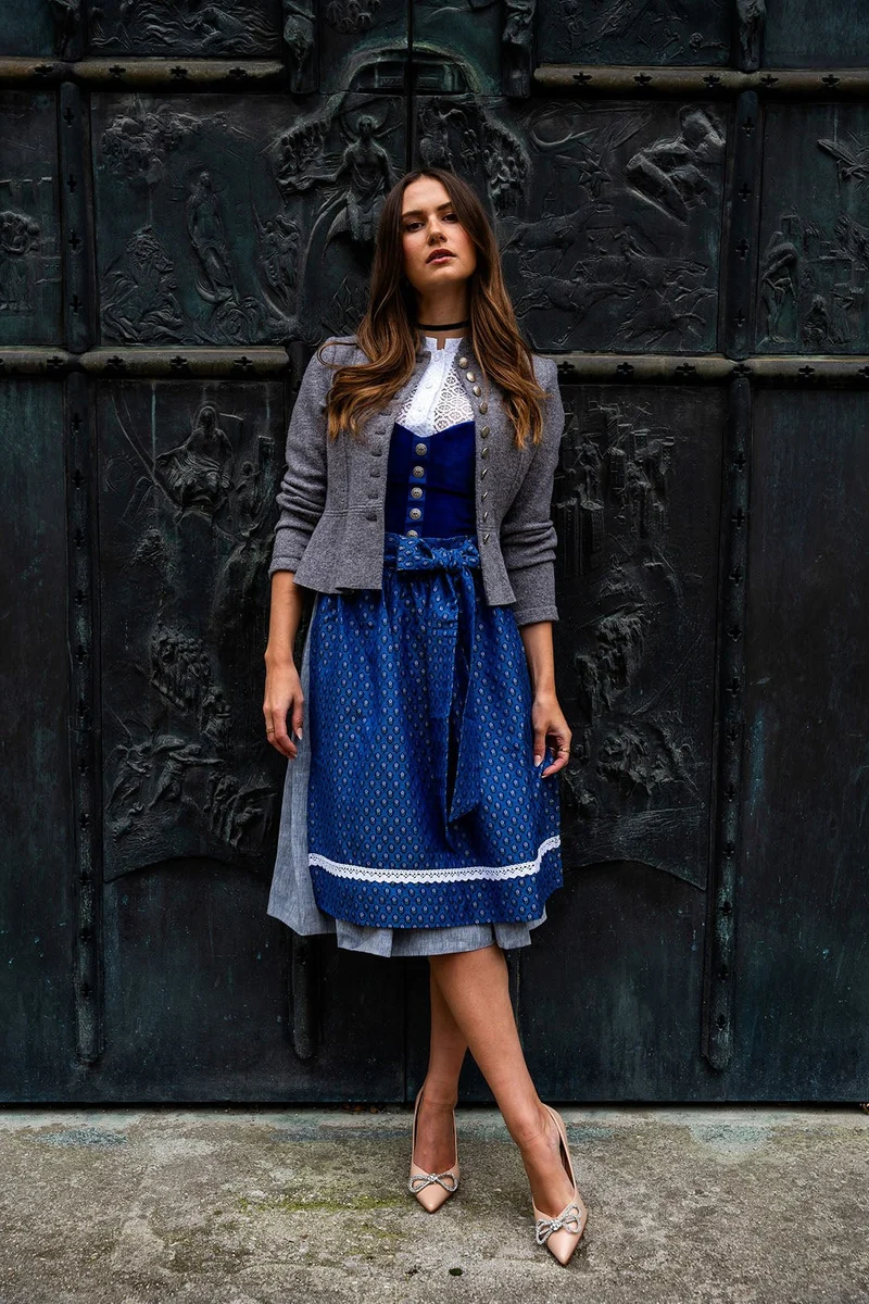 SAMT-JACQUARD DIRNDL KOBALTBLAU/ SILBER