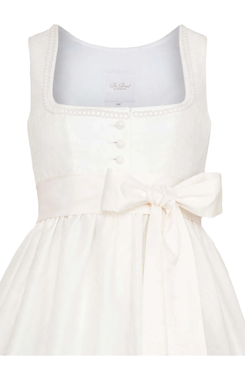 Umstands-Brautdirndl lang mit Schleife - weiß weiß