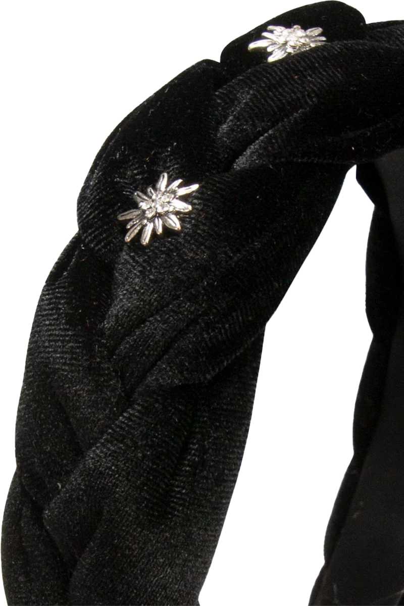 Damen Samt-Haarreif mit Strass-Edelweiß - schwarz