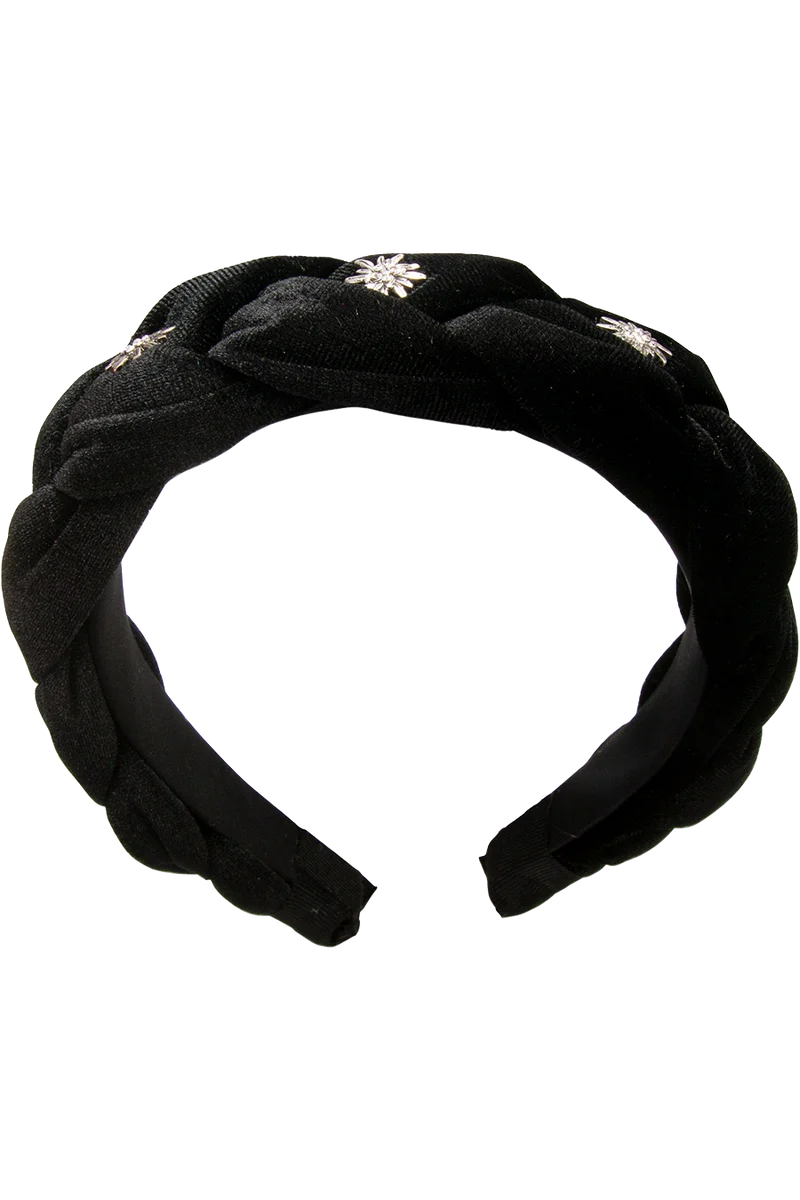 Damen Samt-Haarreif mit Strass-Edelweiß - schwarz