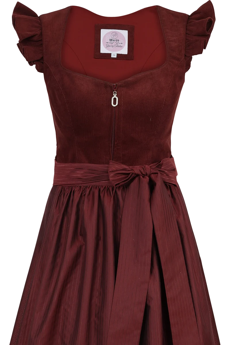 Midi-Corddirndl mit abknöpfbaren Flügelärmeln Ansfelden 70cm - henna