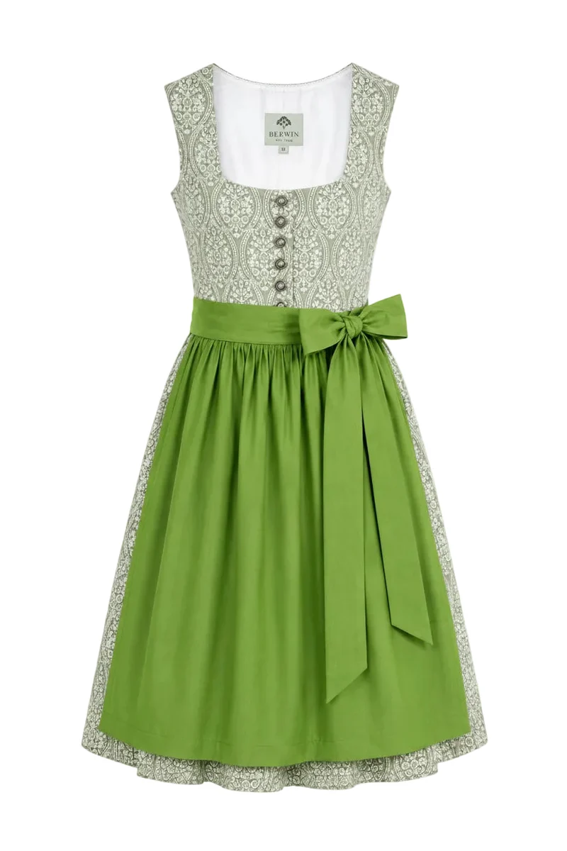 Dirndl aus Ornament-Druck mit uni Schürze