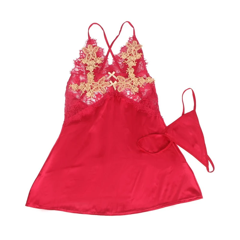 Babydoll mit Blumenbesatz – Überkreuzte Träger am Rücken