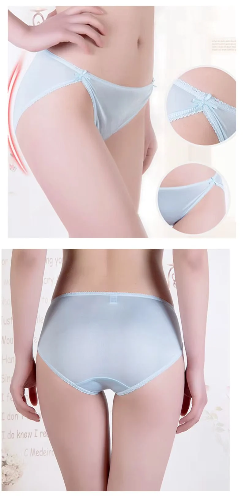 Sandfarbene, einfarbige, sexy und bequeme Seidenunterwäsche, nahtloser Seidenslip