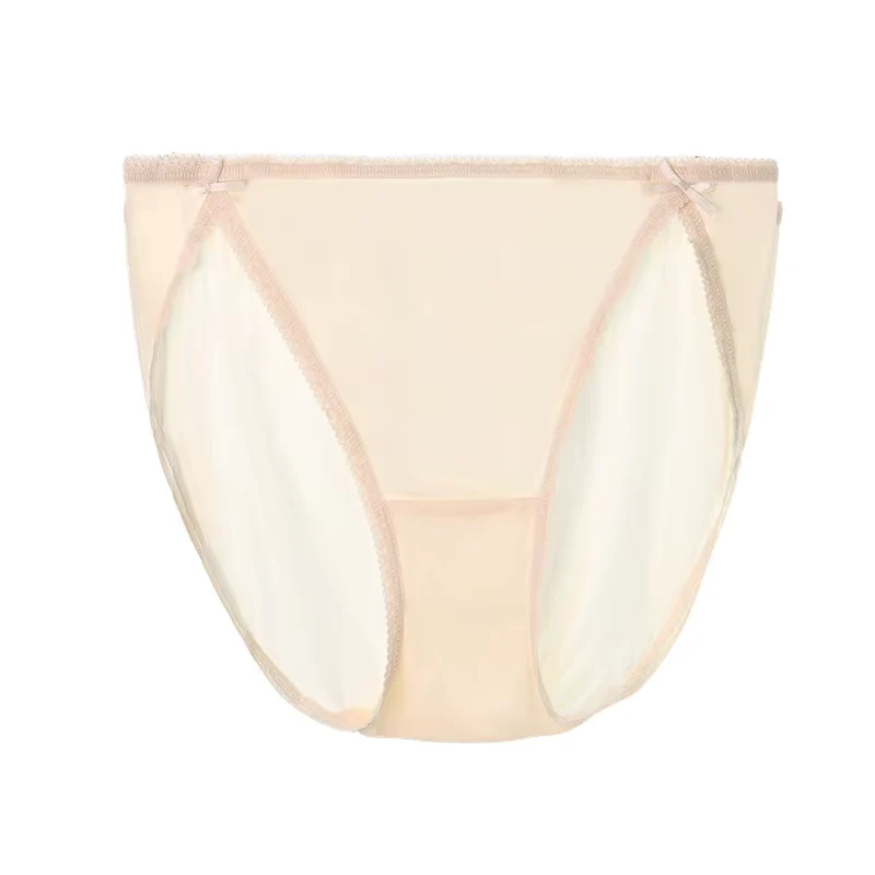 Cremefarbene, einfarbige, sexy und bequeme Seidenunterwäsche, nahtloser Seidenslip