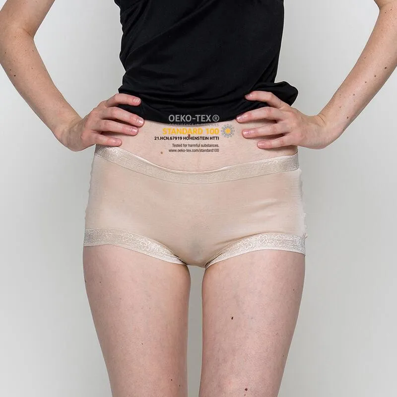 Hautfarbene Spitzenhöschen, sexy, atmungsaktiv, mittelhoher Bund, nahtlose Seidenunterwäsche