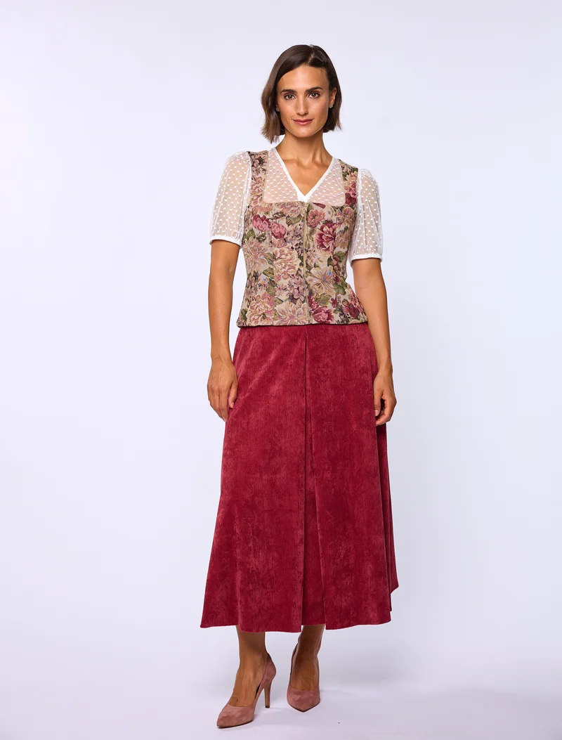 Jaquardmieder mit Rosenmuster und Paspelierung