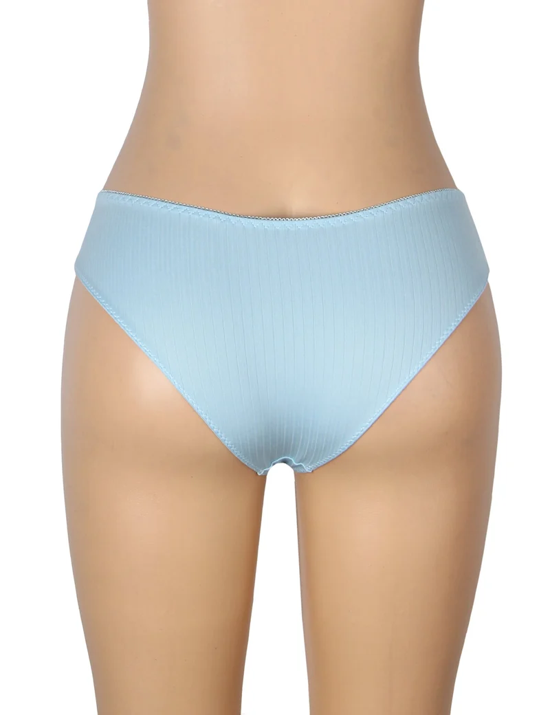 Blau gestreifter Slip mit Spitzenbesatz und Schleifendetail