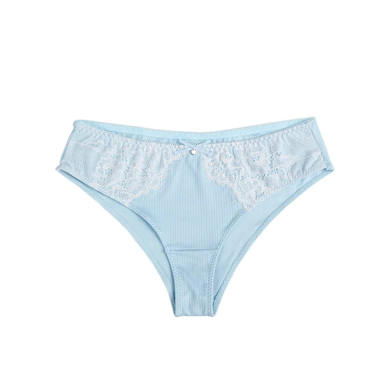 Blau gestreifter Slip mit Spitzenbesatz und Schleifendetail