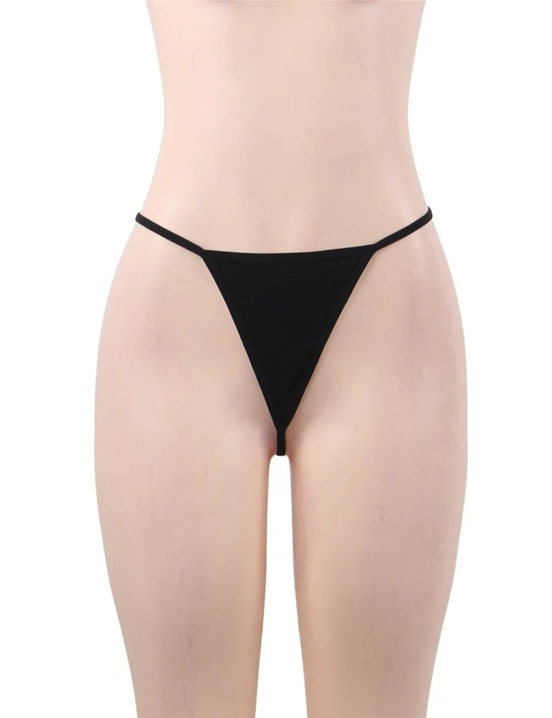 Nachthemd und String-Tanga aus Modal mit tiefem V-Ausschnitt und Spitzenbesatz