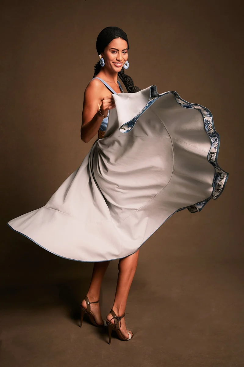 Designerdirndl in hellbau, grau - Carvoeiro