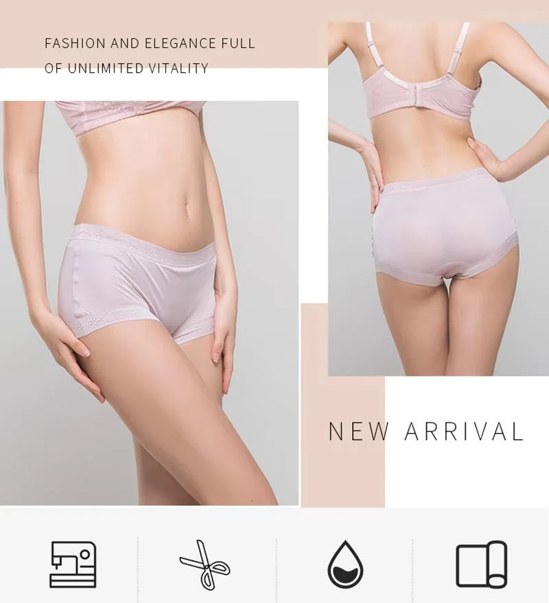 Sexy, atmungsaktive Slips aus Gummispitze mit mittelhohem Bund, nahtlose Seidenunterwäsche