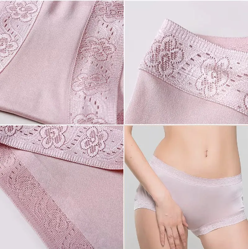 Sexy, atmungsaktive Slips aus Gummispitze mit mittelhohem Bund, nahtlose Seidenunterwäsche