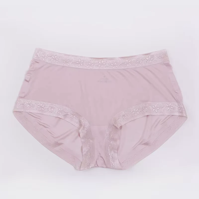 Lotusrosa Spitzenhöschen, sexy, atmungsaktiv, mittelhoher Bund, nahtlose Seidenunterwäsche