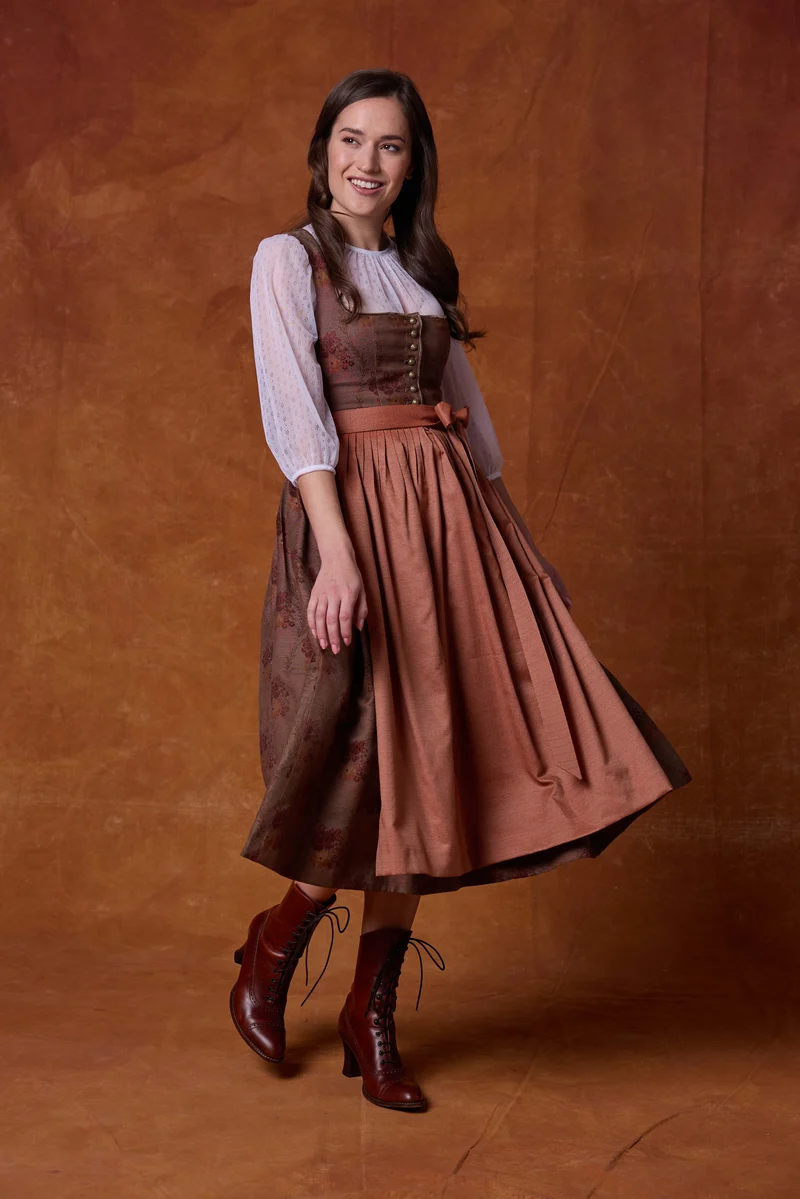 Rosenjacquard-Dirndl mit Samt-Borte