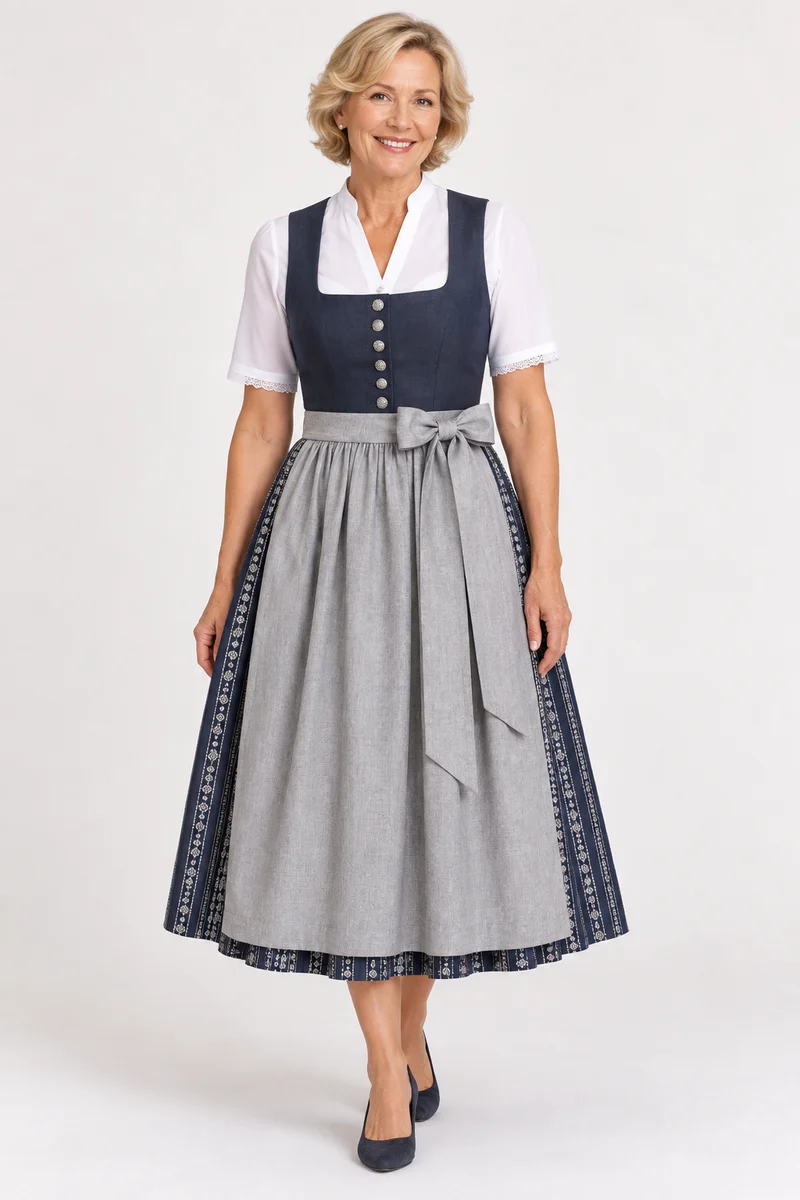 Dirndl mit Reinleinen-Oberteil und Leinenschürze