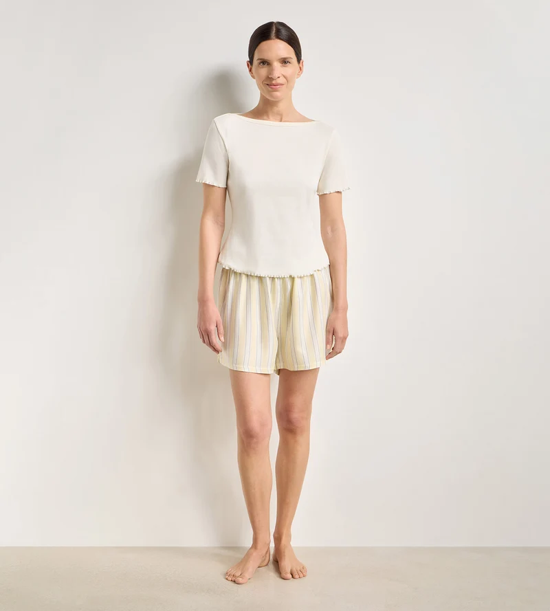 Hellgelbe, gestreifte Pyjama-Shorts aus Twill Slow Days Fresh Vibes