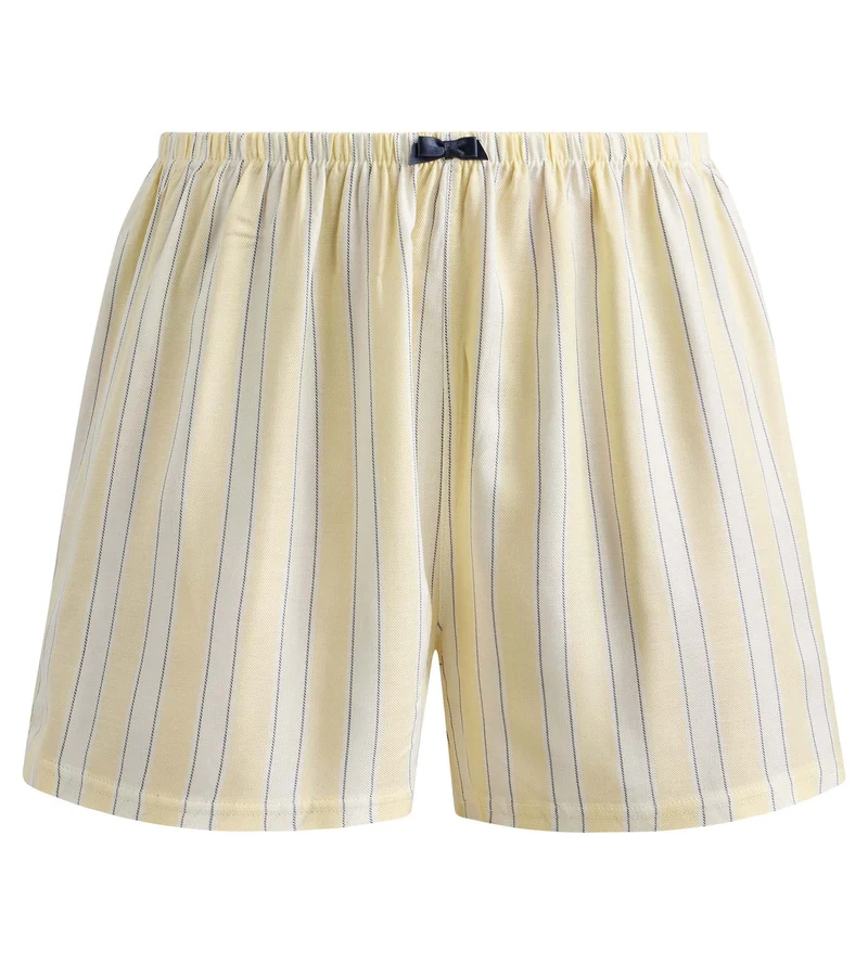 Hellgelbe, gestreifte Pyjama-Shorts aus Twill Slow Days Fresh Vibes
