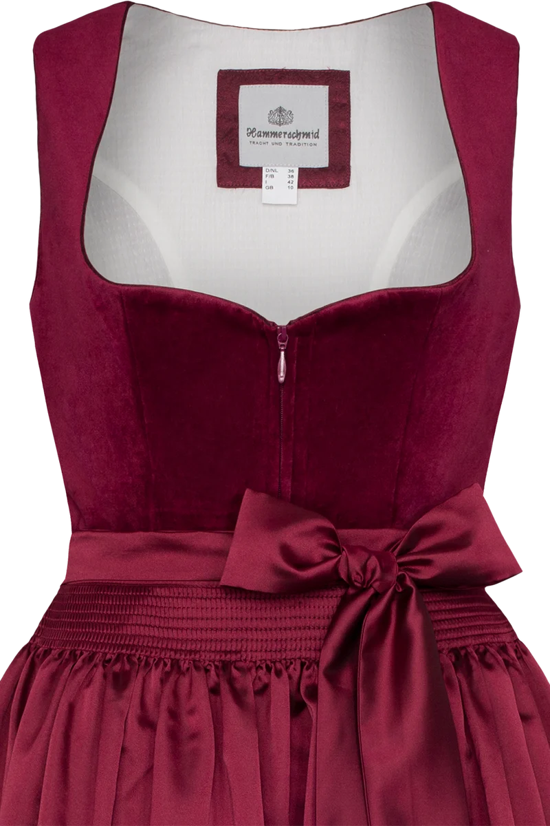 Einfarbiges Samtdirndl lang mit Jacquardrock - weinrot