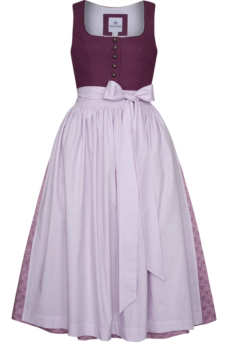 Baumwolldirndl lang mit rundem Ausschnitt - beere