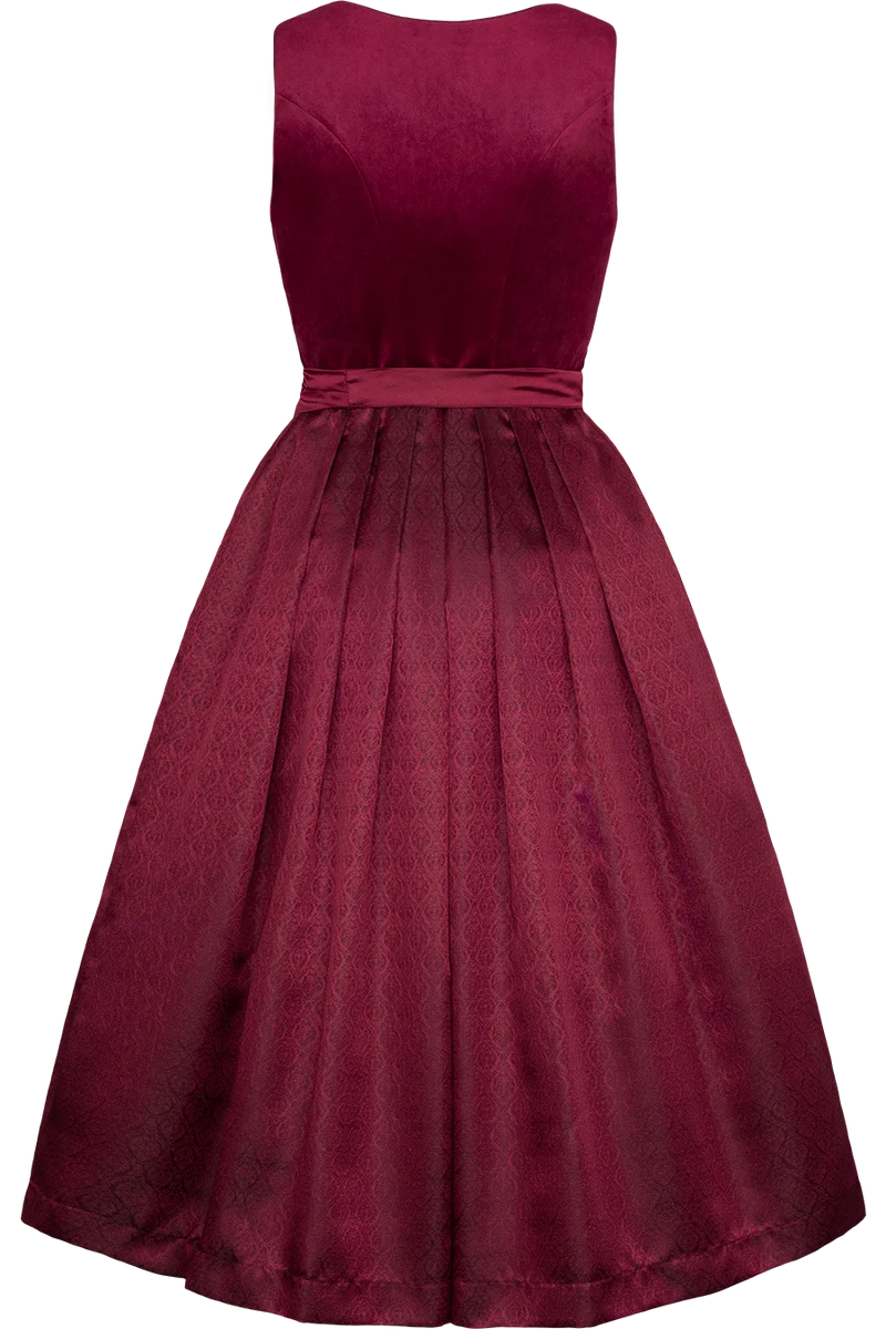 Monochromes langes Samtdirndl mit Herzausschnitt - weinrot