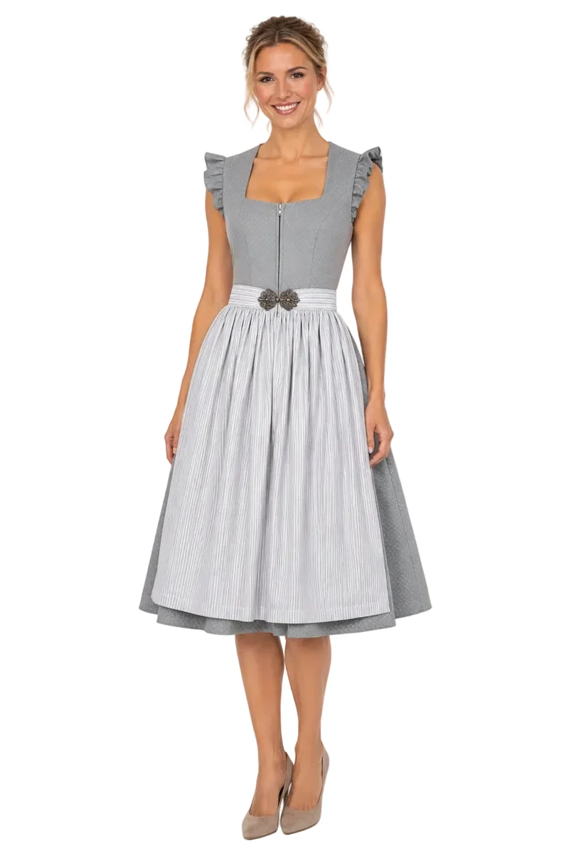 Sommerliches Tupfen-Dirndl mit Rüschenärmeln