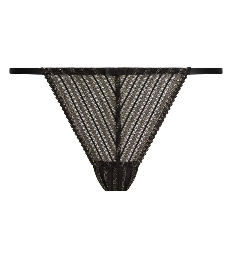 Schwarz gestreifter Brazilian-Slip „Holiday“ aus Spitze