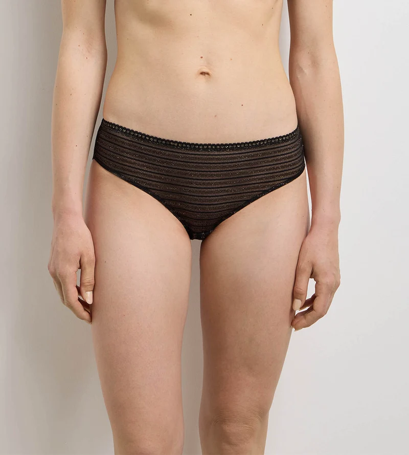 Schwarz gestreifter Spitzen-Slip Holiday