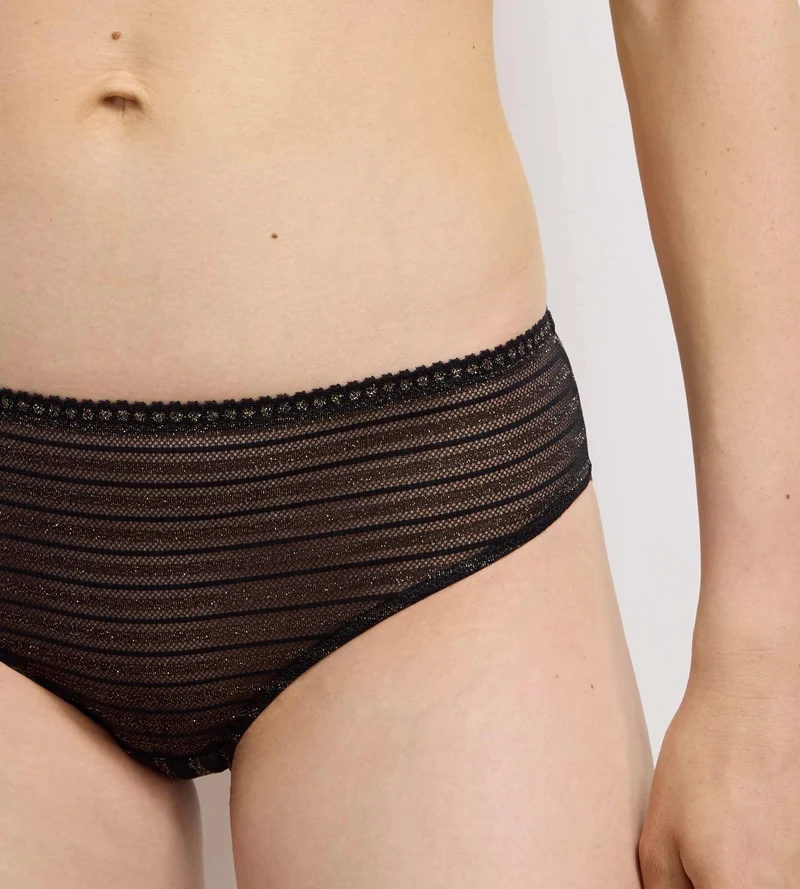 Schwarz gestreifter Spitzen-Slip Holiday