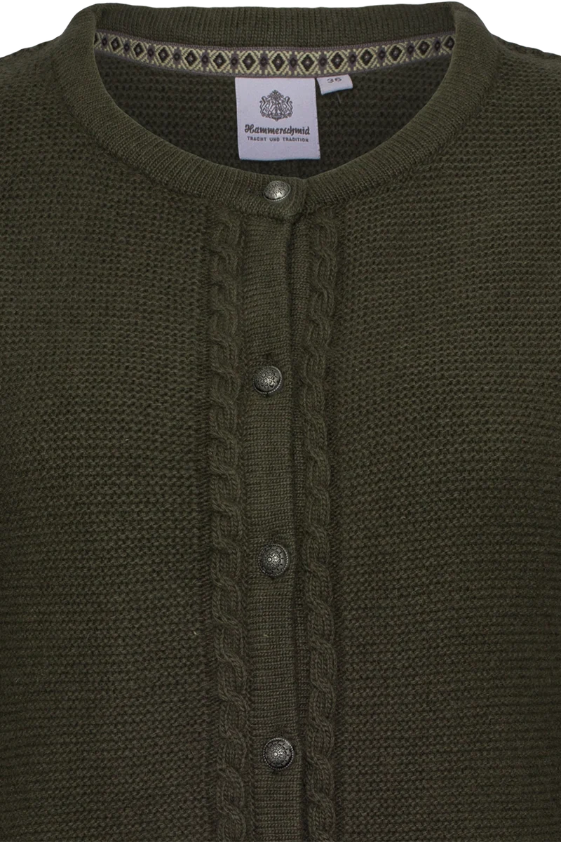 Damen Strickjacke mit Wolle und Zopfmuster - oliv