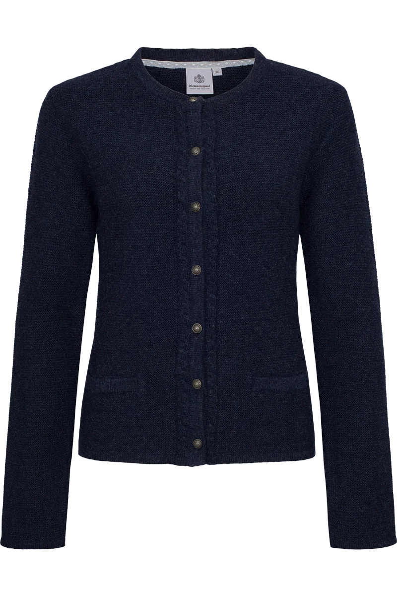 Damen Strickjacke mit Wolle und Zopfmuster - dunkelblau