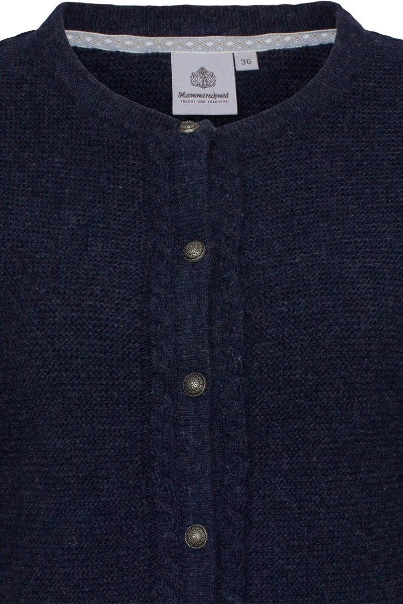 Damen Strickjacke mit Wolle und Zopfmuster - dunkelblau