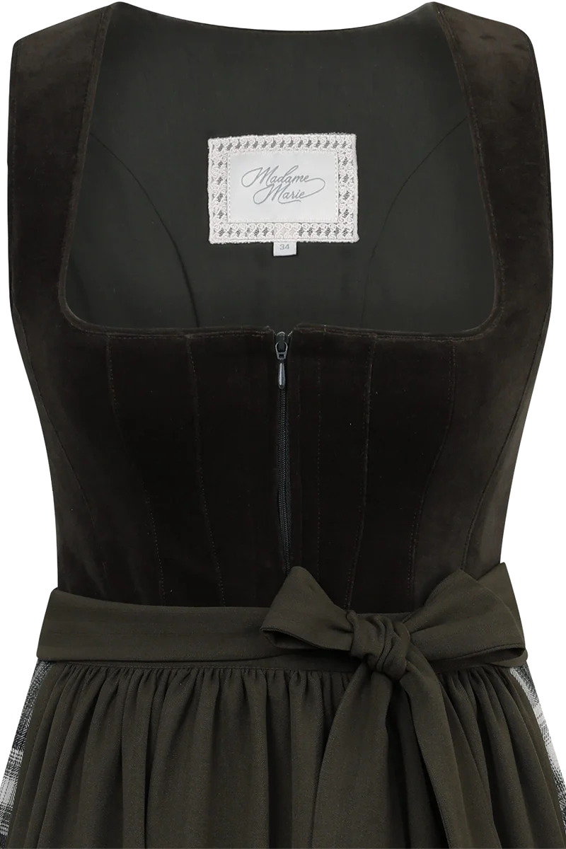 Samtdirndl lang mit Karorock und Unterrock - tanne