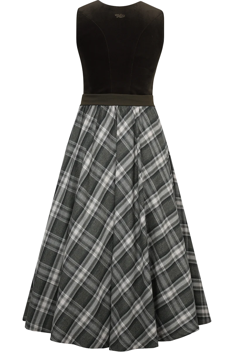 Samtdirndl lang mit Karorock und Unterrock - tanne