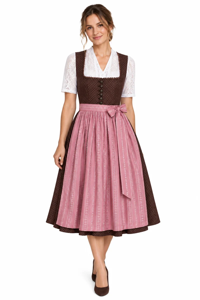 Baumwolldirndl mit Tupfenmuster und Kontrastschürz