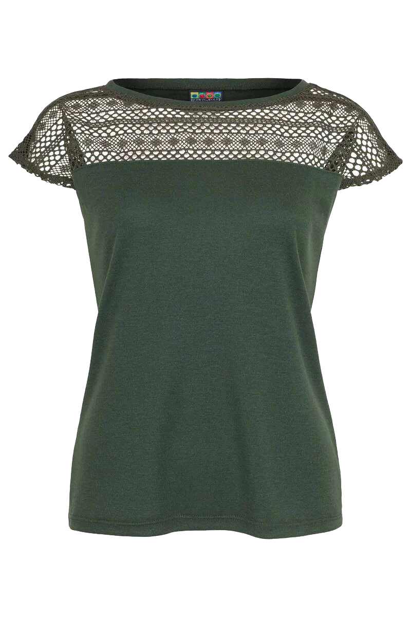Damen Trachtenshirt mit Spitze und Lochmuster - grün