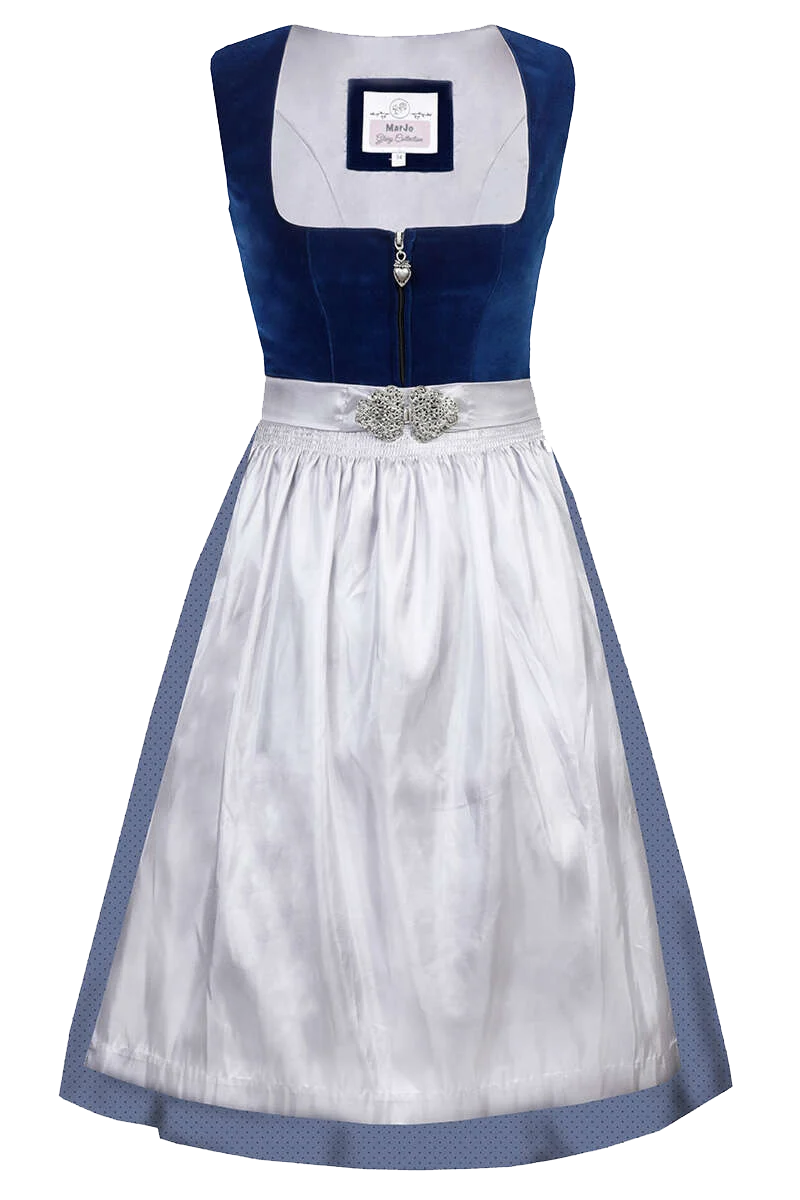 Midi-Dirndl mit Samtoberteil und Broschenschließe - saphir