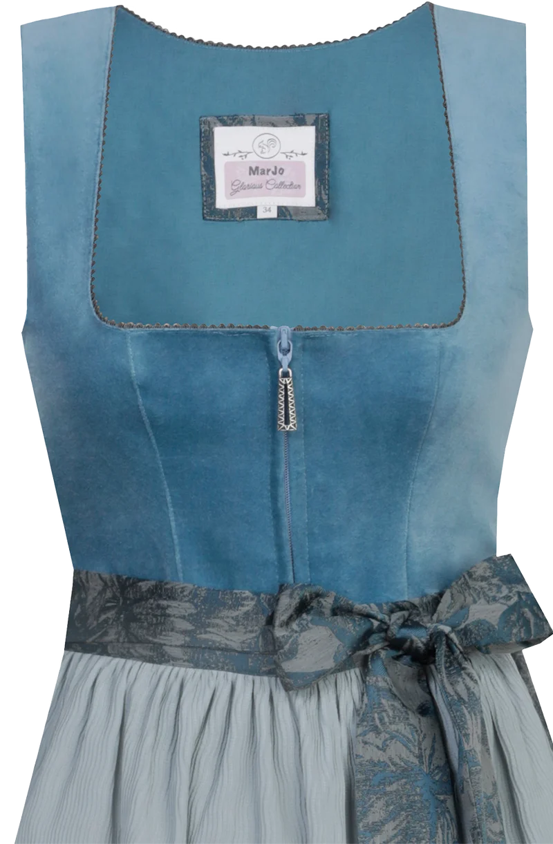 Midi-Dirndl mit Samtoberteil und Blumenmuster - denim cloud