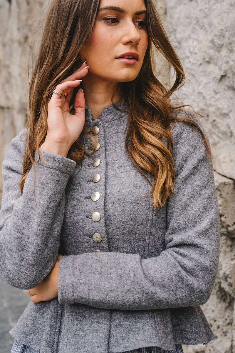 STEHKRAGEN BLAZER VINTAGE WALKLODEN GRAU MELANGE