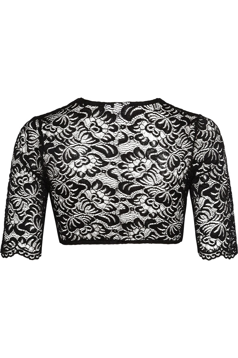Dirndlbluse mit Stretch-Spitze und V-Ausschnitt - schwarz