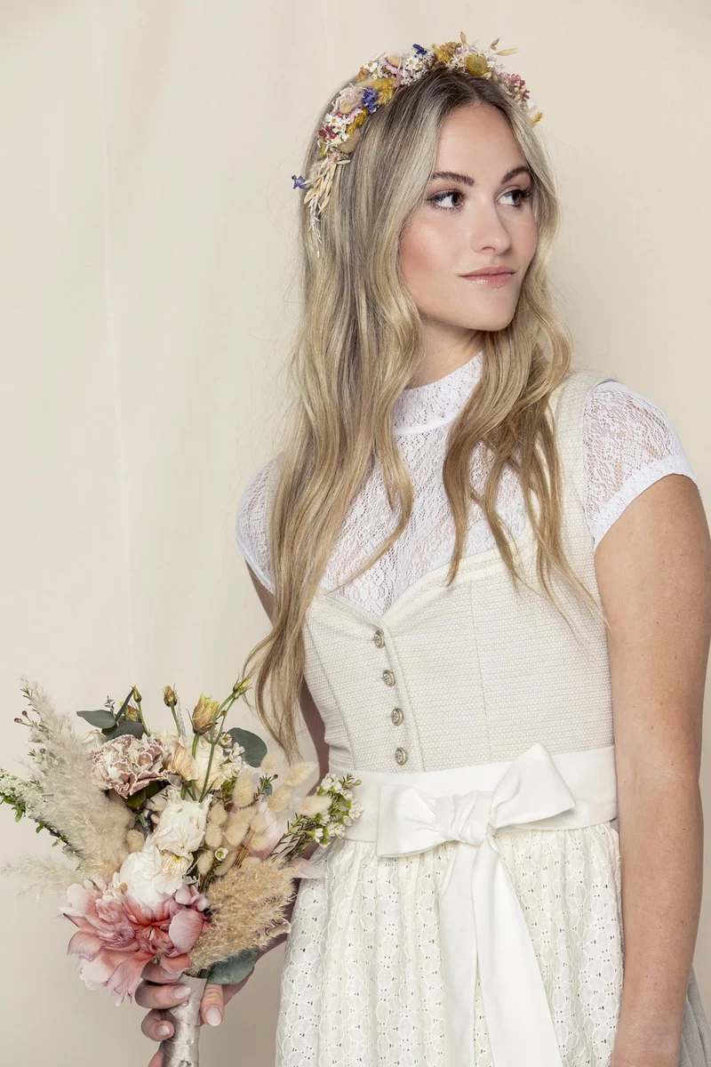 LEINEN HOCHZEITSDIRNDL FLORAL LOVE SAND/ TAUPE